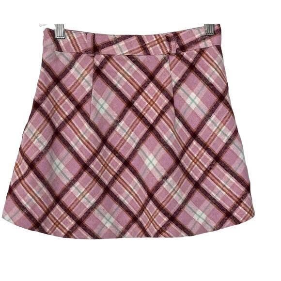 FOREVER 21 FLAT WAISTBAND FLARED MINI SKIRT, JUNIORS, XS-PINK BURGUNDY, GOLD GEO - Picture 4 of 12